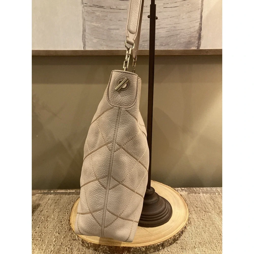 Tory Burch Womens Port Frida Blush Pink Diamond Stitched Pebbled Hobo Tote $548